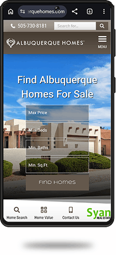 Smartphone with AlbuquerqueHomes.com on screen